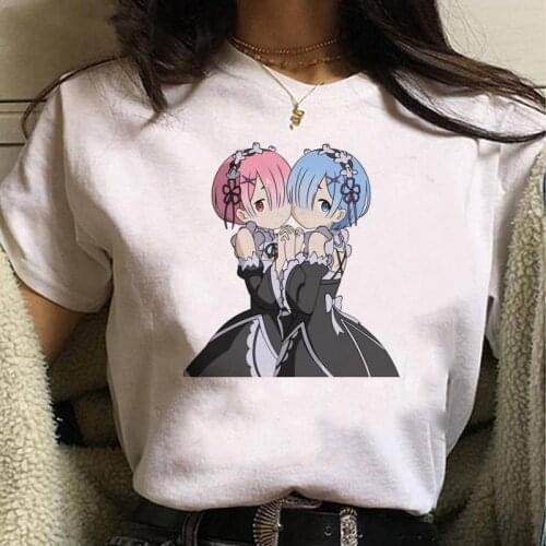 Anime Re Zero Kara Hajimeru Isekai Seikatsu T Shirt Women Kawaii Rem Ram Graphic Tees Women Harajuku Tshirt Female Tops