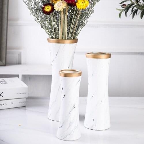 Ceramic Vases with Golden Marble Waistbands, Fresh and Dry Flowers, Table and Living Room Decoration Desk Decoration