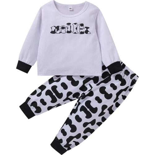 Baby Girls Cartoon Cows Print Clothing Set Tops Pants 2Pcs Casual Outfits Spring Autumn Kids Long Sleeve O-Neck Clothes Set