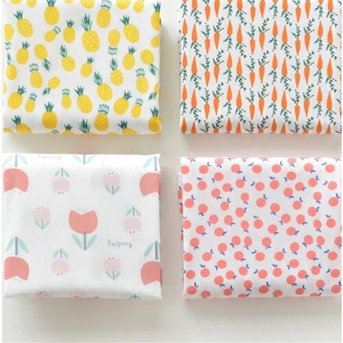 Half Meter Summer Dress Shorts Thin Soft 100% Cotton Plain Fabric, Cute Carrot Pineapple Grapefruit Red Flower Print T1135