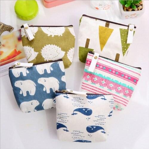 New Cotton Purses Small Fresh Casual Coin Wallet Portable Plaid Zipper Pouch Lady Fashion Flower Pattern Dollar Money Bag