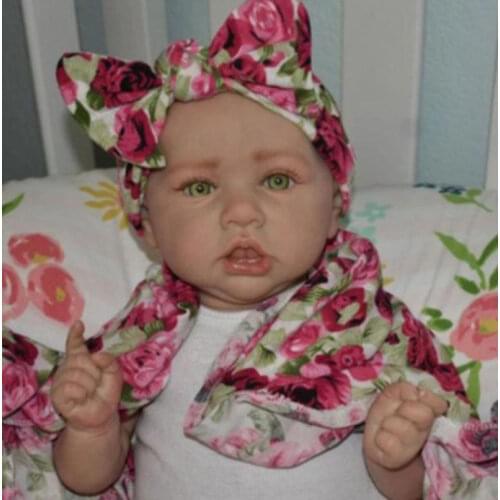23 Inch Real Touch Full Silicone Reborn Baby Dolls 58cm Crooked Mouth Green Eyes Baby Reborn Bath Toys For Birthday Gifts