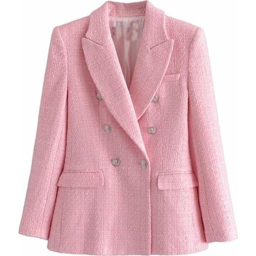 ZREDARA 2021 new spring and autumn womens jacket pink texture double-breasted casual loose long-sleeved blazer coat