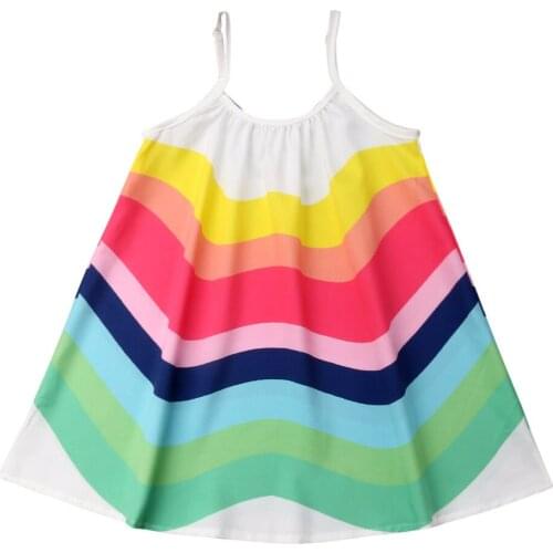 Toddler Baby Girl Summer Knee-Length Dress Rainbow Party Beach Sling Dress Colorful Kid Sleeveless Dress Beach