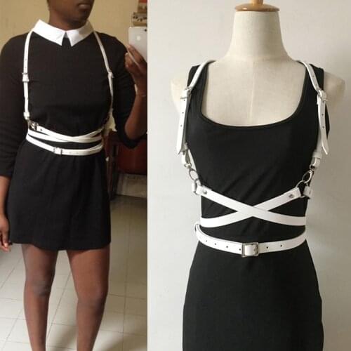 Hot Fashion Punk O-Ring garters White Faux Leather material long strap belt sculpting harness waist belt straps suspenders belt