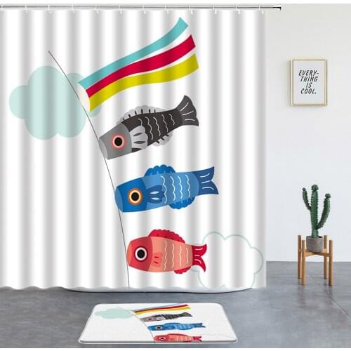 Colorful Cartoon Fish Shower Curtains Set Bath Mat Funny Animal Child Room Decor Bathroom Screen Entrance Door Mat Non-slip Rugs