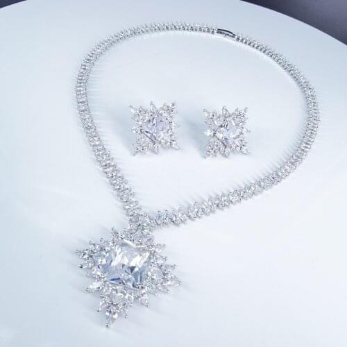 NEW fashion exquisite elegant noble crystal square AAA zircon necklace earring set,wedding bride party dress dinner jewelry set