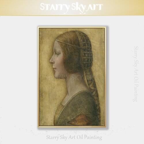 Excellent Reproduce Leonardo Da Vinci Famous Wall Painting La Bella Princess Portrait Oil Painting Hand-painted Da Vinci Artwork