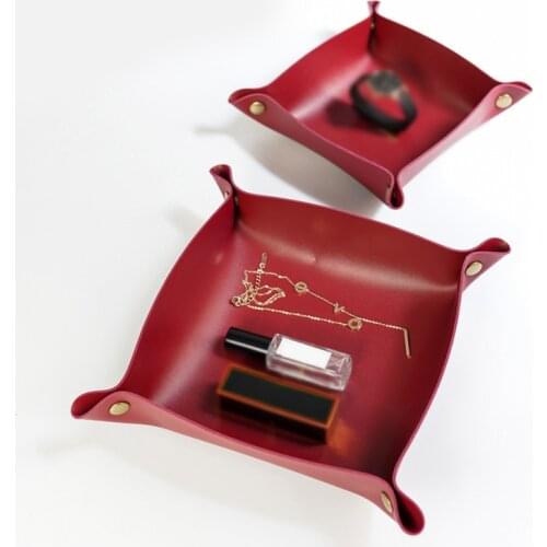 PU Leather Storage Tray Key Plate Folding Storage Box Jewelry Durable Home Decoration for Wallet Makeup Desktop Storage Box