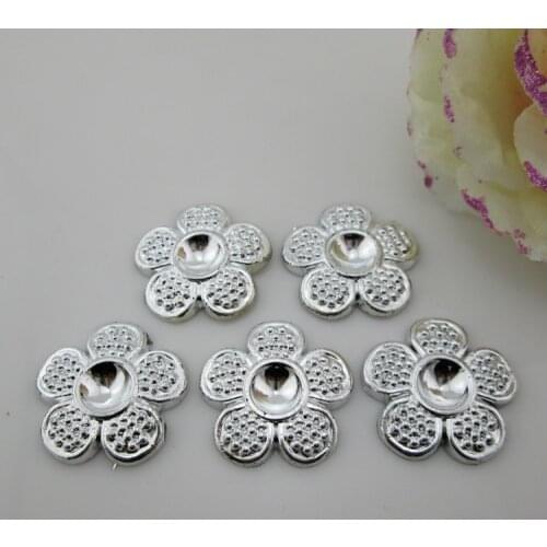 AB35)20pcs Big Silver Flower Acrylic Ribbon Slider Buckle