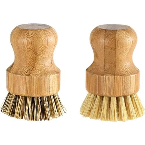 Kitchen Cleaning Brush Stove Brush Sisal Thick Brown Short Handle Round Dish Brush Dishwashing Brush Bamboo Wooden Pot Brush