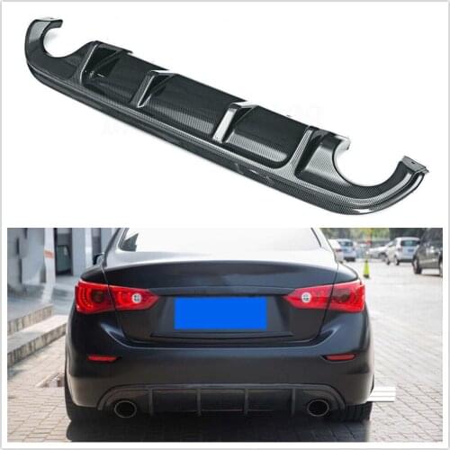 For Infiniti Q50 2014-2018 Standard Base Model Carbon Fiber Look Car Rear Round Exhaust Outlet Bumper Guard Plate Diffuser Lip