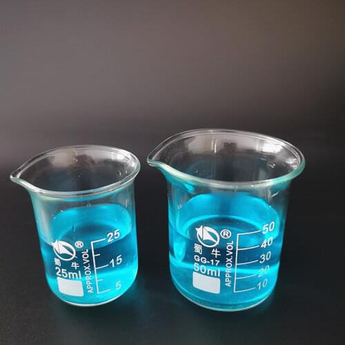 2pcs/set 25ml/50ml Glass Beaker For Laboratory Tests, Measuring Cup Volumetric Glassware For Lab Experiments