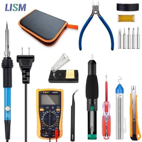 Temperature adjustment Soldering Irons Kit 60W 110V 220V Soldering Iron set Multimeter Desoldeirng Pump Stweezers Welding Tools