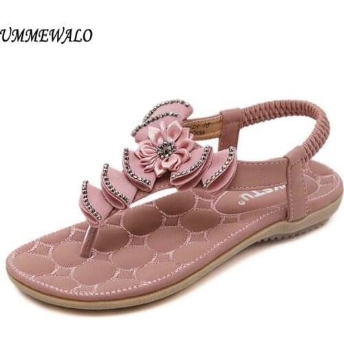 UMMEWALO Summer Sandals Women T-strap Flip Flops Thong Sandals Floral Designer Elastic Band Ladies Gladiator Shoes Zapatos Mujer