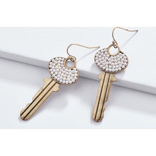 New Fashion Pearl Key Shape Women Drop Dangle Earrings Statement earrings Bijoux Jewelry Accessories