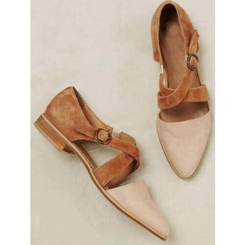 Women Pointed Toe Flock Cross Strap Pump Buckle Female Casual Solid Footwear Comfortable Retro Ladies Shoes