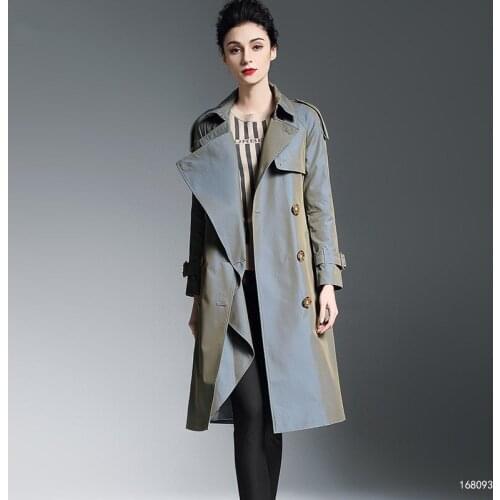 Spring Luxury Autumn Brand Trench Outerwear Womens Double Breasted belted Windbreaker Brand Outerwear Lapel Long Sleeve Coat