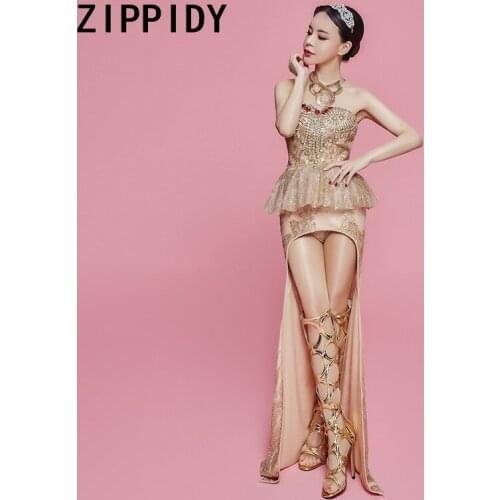 Fashion Gold Sequins Crystals Dress Womens Birthday Party Celebrate Dress Evening Sexy Skinny One-piece Dress