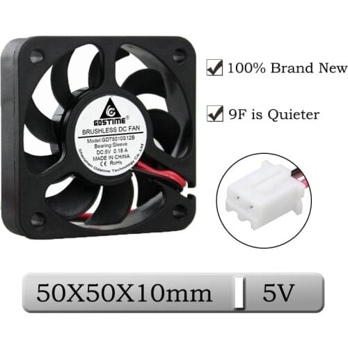 1pcs Gdstime DC 5V 2Pin 50mm x 10mm 50mm Case CPU Mini Brushless Cooling Fan 50x50x10mm 5cm 5010 9 Blades Small Exhaust Cooler