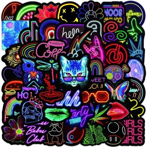 10/50pcs Neon Light Stickers For Cans Car Stickers Childrens Phone Skateboard Kids Fridge Japan Anime Sticker Pack Set