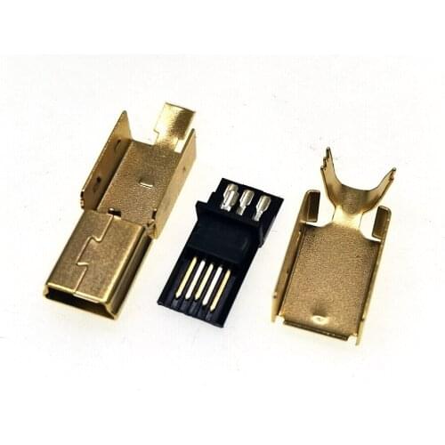 10sets gold plating 3 in 1 Mini USB Jack 5Pin 5P USB male plug connector