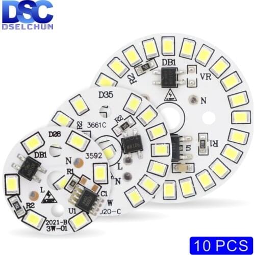 10pcs/lot LED Chip for Light Bulb 3W 5W 7W 9W 12W 90 Lumen/W 2835SMD Round Light Beads AC 220V-240V Bulb Chips Lighting Lamp