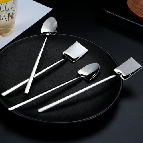 304 Stainless Steel Spoon Creative Retro Industrial Flat Tip Shovel Shovel Dessert Long Handle Stirring Ice Spoon