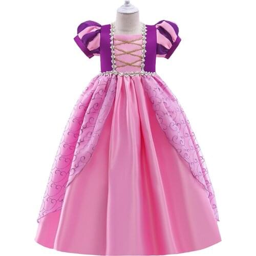 2021 Girls Halloween Puffy-Sleeves Princess Dress 2-10 Years Girls Christmas Party Costume Splicing Net Yarn Fluffy Long Dress