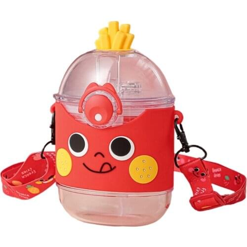 390ML Straw Cup Cute Sports Bottle Diagonally Spanned Drop Resistant Plastic Childrens Water Kettle for Travel Camping