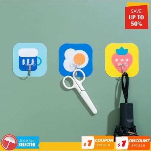 5pcs Cartoon Strong Self Adhesive Hook Door Key Holder Wall Hanger Suction Cup Heavy Load Rack Sucker Kitchen Bathroom Organizer