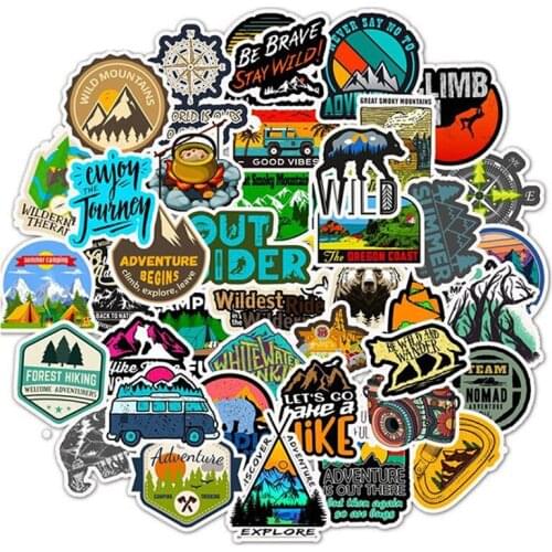 50Pcs/bag Camping Landscape Stickers Outdoor Adventure Climbing Travel Waterproof Sticker DIY Suitcase Laptop Bicycle Helmet Car