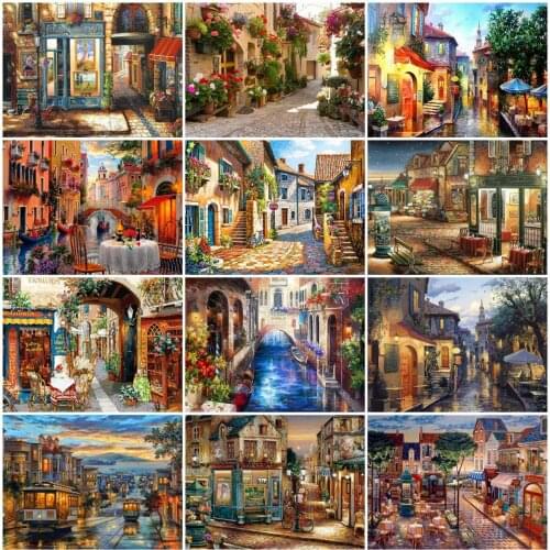 AZQSD Diamond Painting City Street Cross Stitch Full Drill Handicraft Diamond Embroidery Landscape Mosaic Rhinestones Home Decor