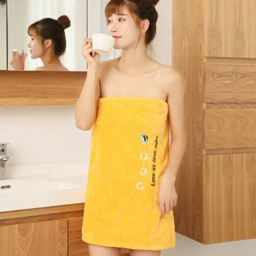 Coral fleece wearable bath towels embroidery soft absorbent bath towels for adults beauty salon bathrobes microfiber bath towels