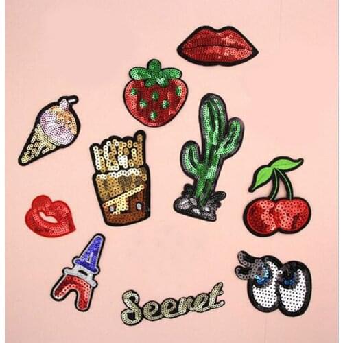 Paillette Sequins Embroidered Mouth Cartoon Patch Clothes Stickers Bag Sew Iron On Applique DIY Apparel Sewing Clothing DIY BU37