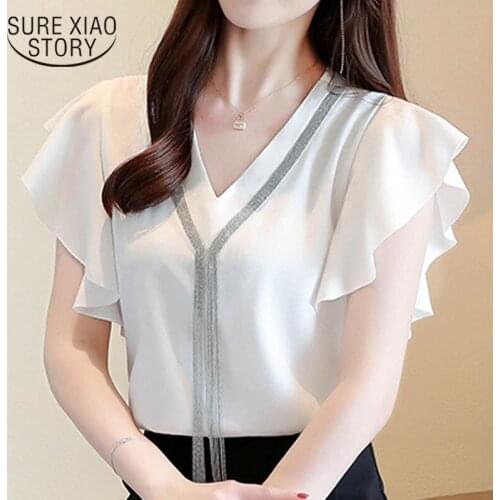 Blusas Mujer De Moda 2021 Women Tops and Blouses Tassel V Collar Office Lady Chiffon Blouse Women Shirts Camisas Mujer 9621