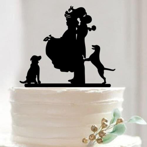 Black Acrylic Wedding Cake Topper Cake Stand Topper with Pet Dogs Wedding Cake Top Decoration