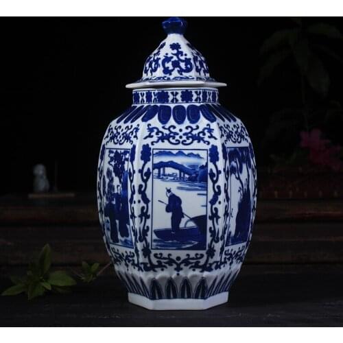 Jingdezhen Blue And White Porcelain Ginger jar Vase Ceramic temple jar pot