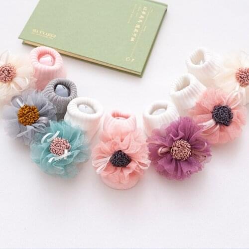 FOCUSNORM 6 Colors Kids Girls Flowers Tube Socks Lace Anti-Slip Ribbed Socks for Spring Fall Outfits 0-4 Years