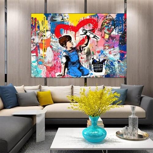 Graffiti Art Posters and Print Kids Peace and Love Banksy Wall Art Pictures Pop Art Colorful Canvas Paintings for Home Decor