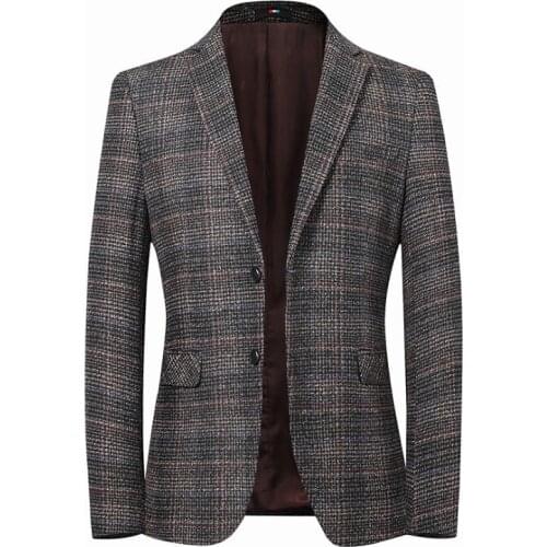 Mens Plaid Suits Blazer Leisure Jacket Outer Men Brown Blazers Slim Plus Size XXXXL Mens Coat Male Outerwear Casual Tops