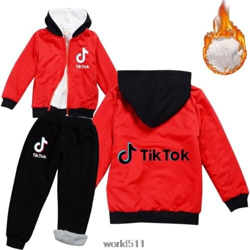 Tik Tok 2-15 Y Hot Warm Clothes Kids Fur Hoodies Jogger Pants 2pcs Sets Teenagers Boys Tracksuit Baby Girls Outfits Casual