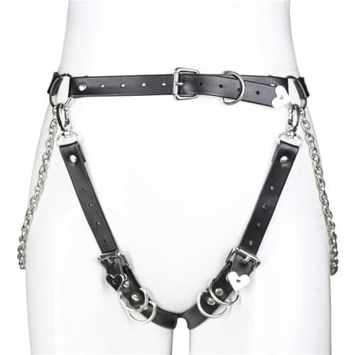 Sex Toys Fun And Bondage Heart-shaped Pin Buckle Leather Iron Chain Bondage Pants Wear Leather Underwear