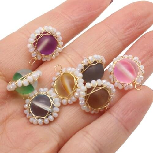 2Pcs Natural Stone Pendant Round Lace Semi-Precious For Jewelry Making DIY Necklace Earrings Bracelet Accessory