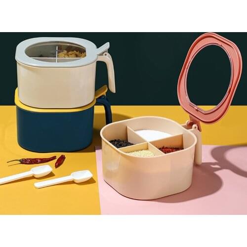 Four Grid Seasoning Box Kitchen With Lid Container Seasoning Box Spices Storage Condiment Jar With Handle Organizer For Kitchen