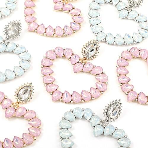 Fashion Metal Rhinestone Glass Heart-shaped Earrings Womens Creative Popular Dangle Earrings Party Jewelry Accessories