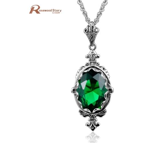 Fashion Women Pendant Created Emerald Stone Solid 925 Sterling Silver Crystal Bridesmaid Pendant Necklace Bridal Wedding Jewelry