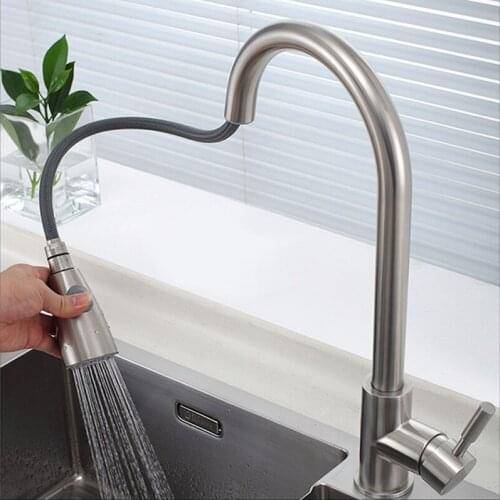 Stainless Steel Kitchen Faucet Pull Out Spout Sink Water Tap Swivel 360 Degree Rotation Single Handle Cold And Hot Mixer Faucet