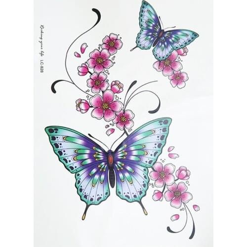 Charming Body Fake Tatto Large Butterfly Flower Temporary Tattoo Lady Body Art Sexy Sticker Removable Decals Waterproof