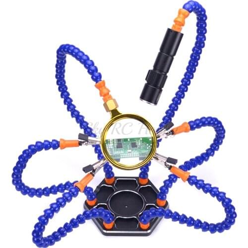 Soldering Helping Hand Third Hand Tool Six Arms Magnifying USB Fan Flashlight Magnifier PCB Welding Repair Station For RC Parts